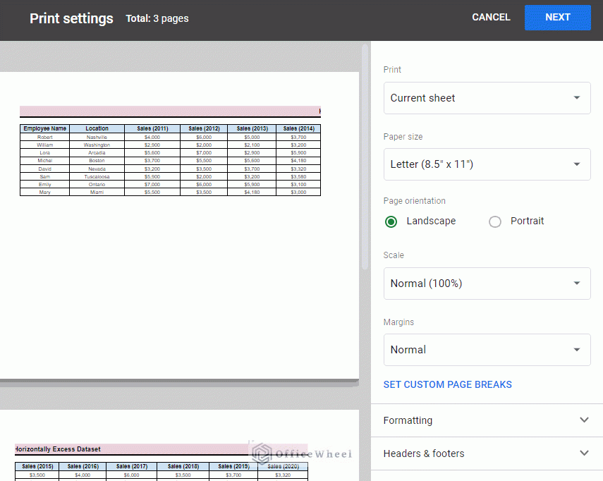 print setting scenario